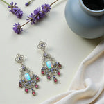 Load image into Gallery viewer, Opal, Tanzanite & Pink Tourmaline Victorian Silver-Gold Chandelier Earrings