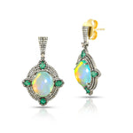 Load image into Gallery viewer, Opal & Emerald Victorian Silver-Gold Drop Earrings