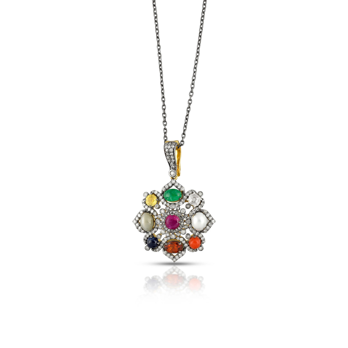 Celestial navratna victorian pendant necklace