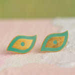 Load image into Gallery viewer, Turquoise Enamel Gold Stud in 18 Kt