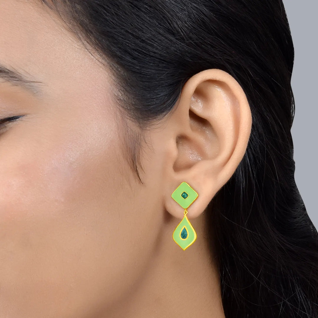 Greenflare Enamel Gold Drops in 18 Kt