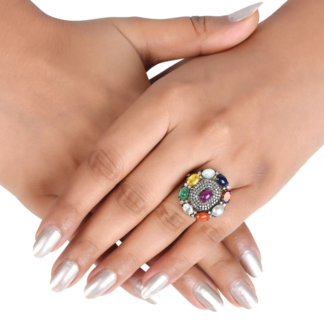 Royal Navratna Victorian Ring