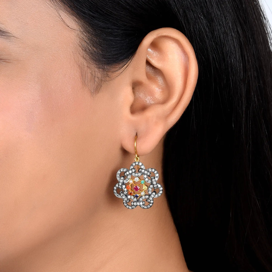 Navratna Diamond Link Victorian Earrings