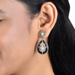 Load image into Gallery viewer, Opal &amp; Onyx Victorian Silver-Gold Teardrop Drop Earrings
