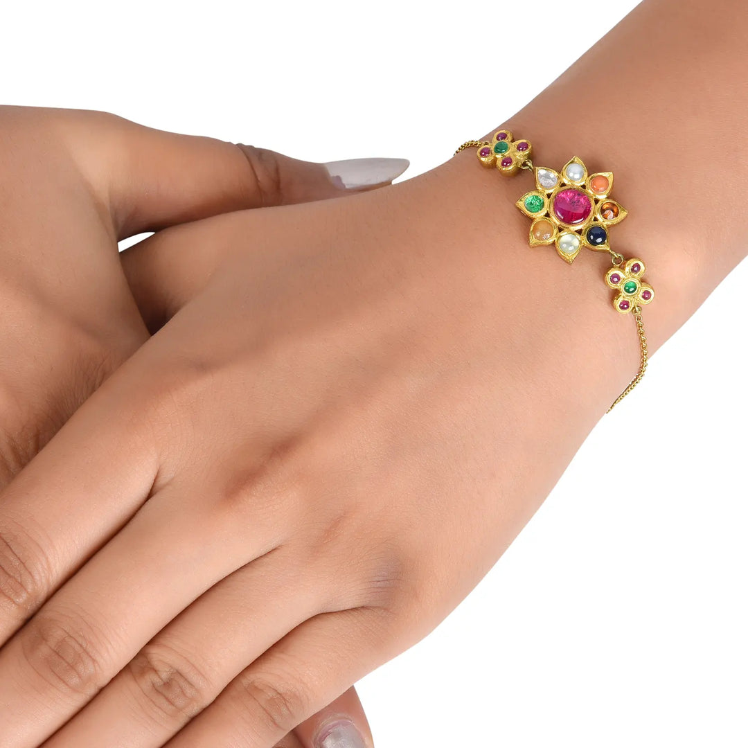 Navratna Surya Bloom Bracelet in 18 Kt