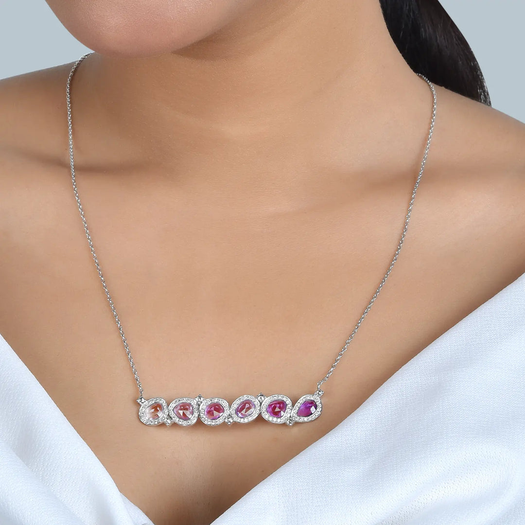 Pink Sapphire Line White Gold Necklace in 18 Kt