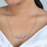 Load image into Gallery viewer, Pink Sapphire Line White Gold Necklace in 18 Kt
