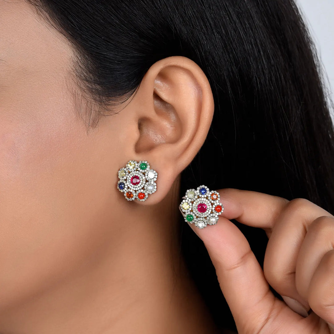 Navratna Blossom Victorian Studs