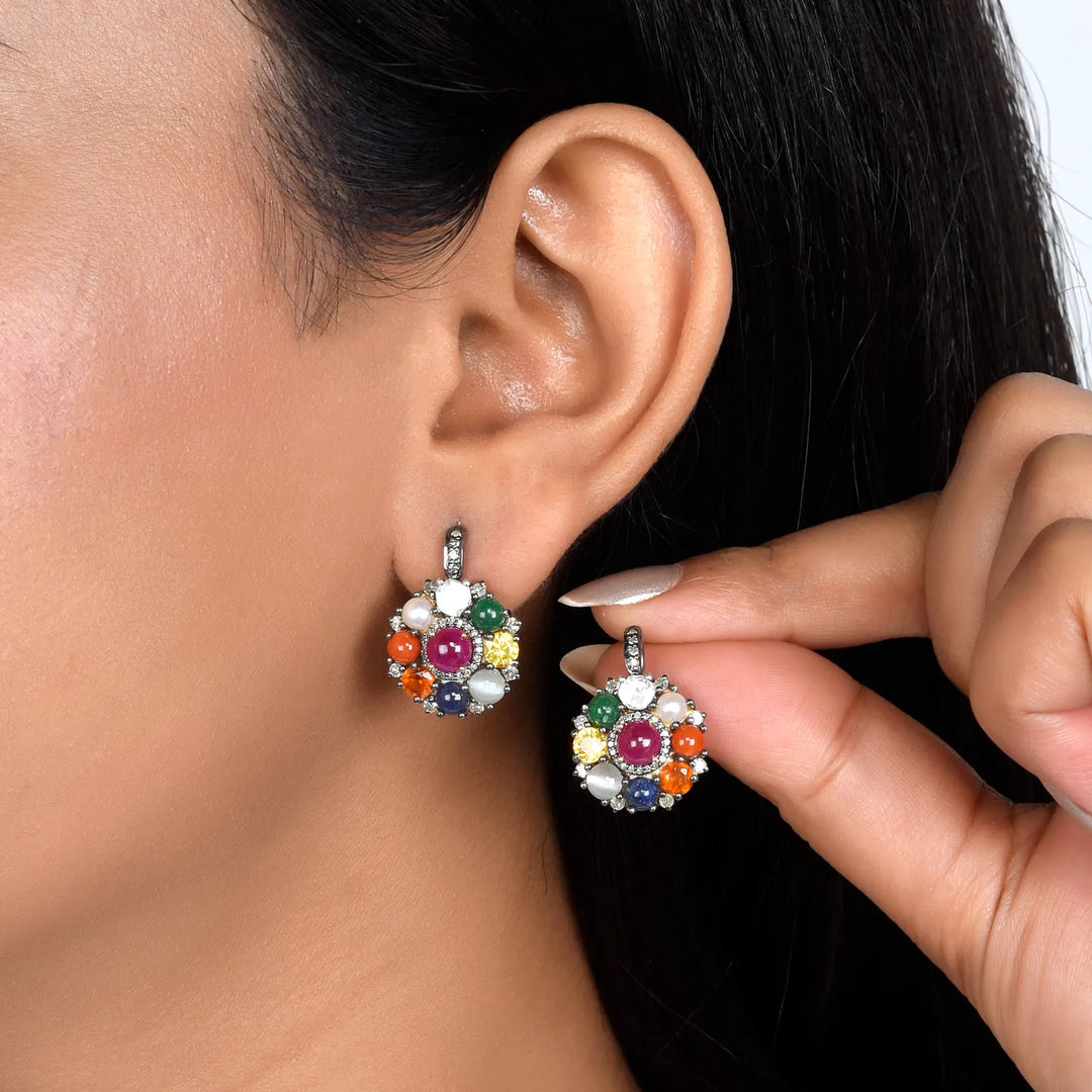 Celestial Navratna Victorian Earrings
