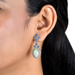 Load image into Gallery viewer, Opal &amp; Blue Sapphire Victorian Silver-Gold Drop Earrings
