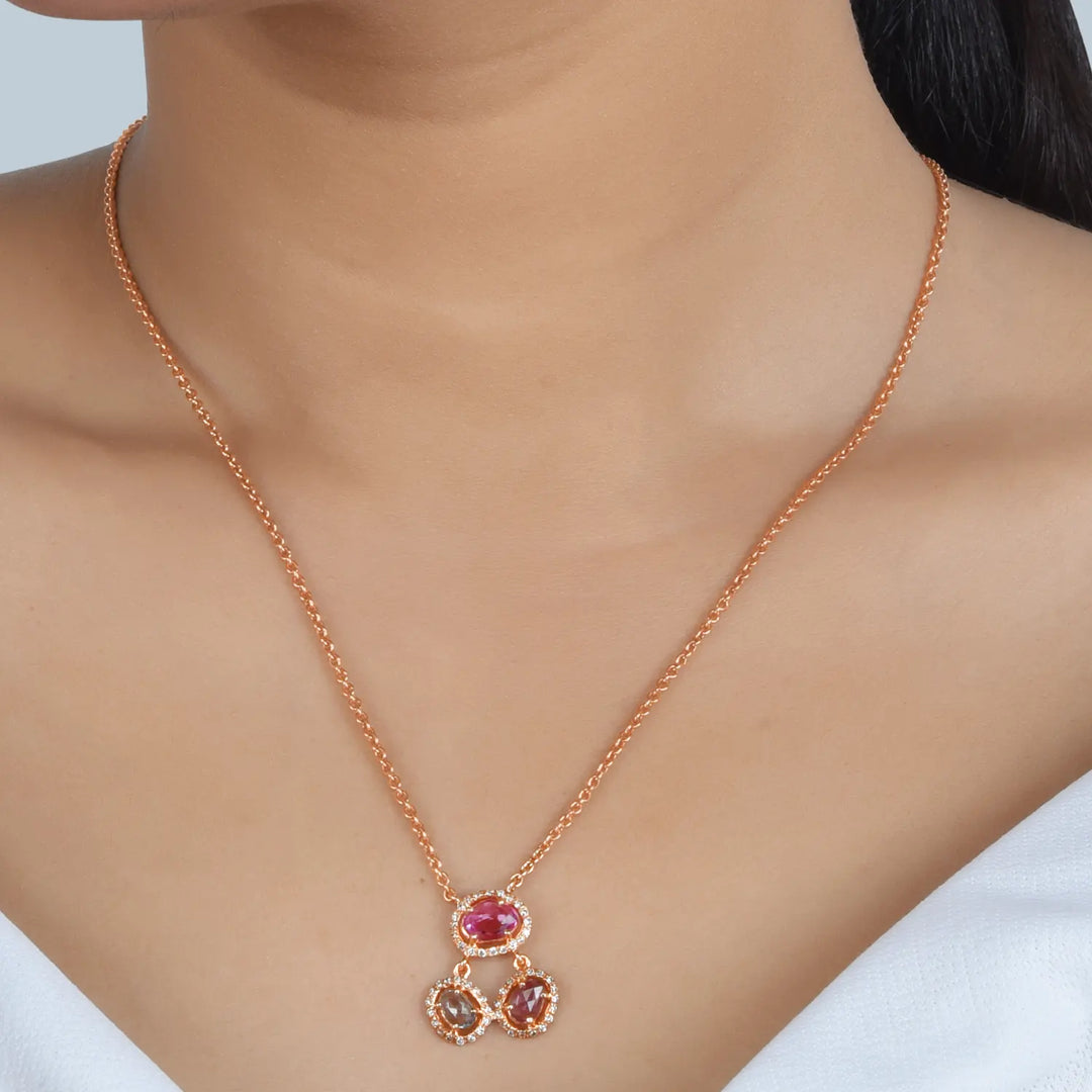 Blush Sapphire Drop Rose Gold Necklace in 18 Kt