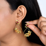 Load image into Gallery viewer, Navratna Leaf Drop Earrings in 18 Kt
