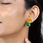 Load image into Gallery viewer, Enamel Bloom Gold Earrings in 18 Kt
