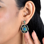 Load image into Gallery viewer, Opal, Tsavorite &amp; Black Onyx Victorian Silver-Gold Drop Earrings

