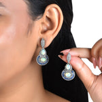 Load image into Gallery viewer, Double Opal &amp; Blue Sapphire Victorian Silver-Gold Drop Earrings

