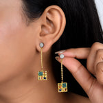 Load image into Gallery viewer, Geometric Navratna Earrings in 18 Kt
