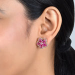 Load image into Gallery viewer, Rose Petal Pink Sapphire Rose Gold Studs in 18 Kt
