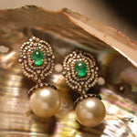 Load image into Gallery viewer, Victorian Emerald &amp; Pearl Earrings
