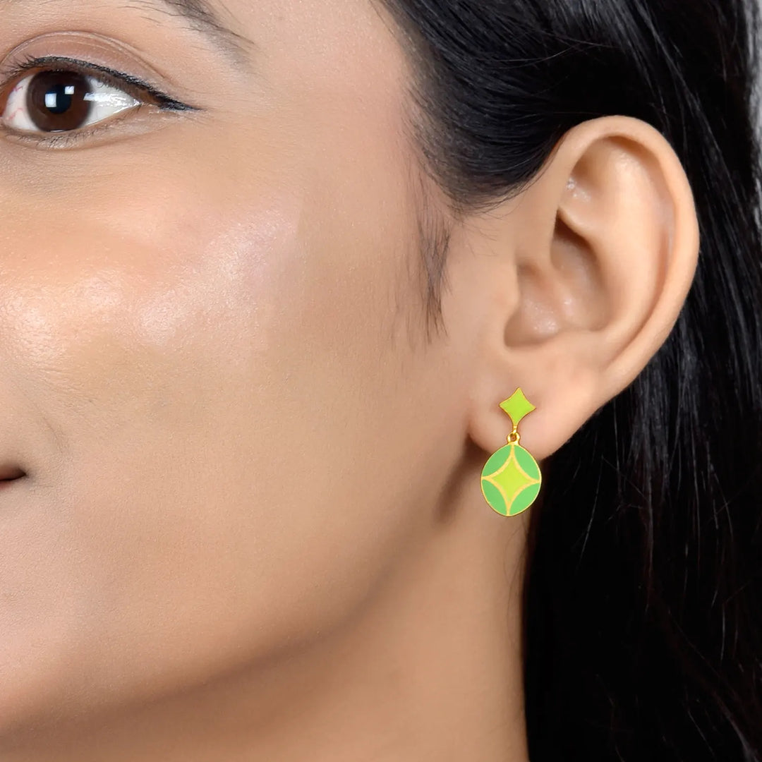 Springlight Enamel Gold Earrings in 18 Kt