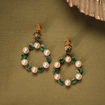Load image into Gallery viewer, Emerald &amp; Pearl Circle Earrings
