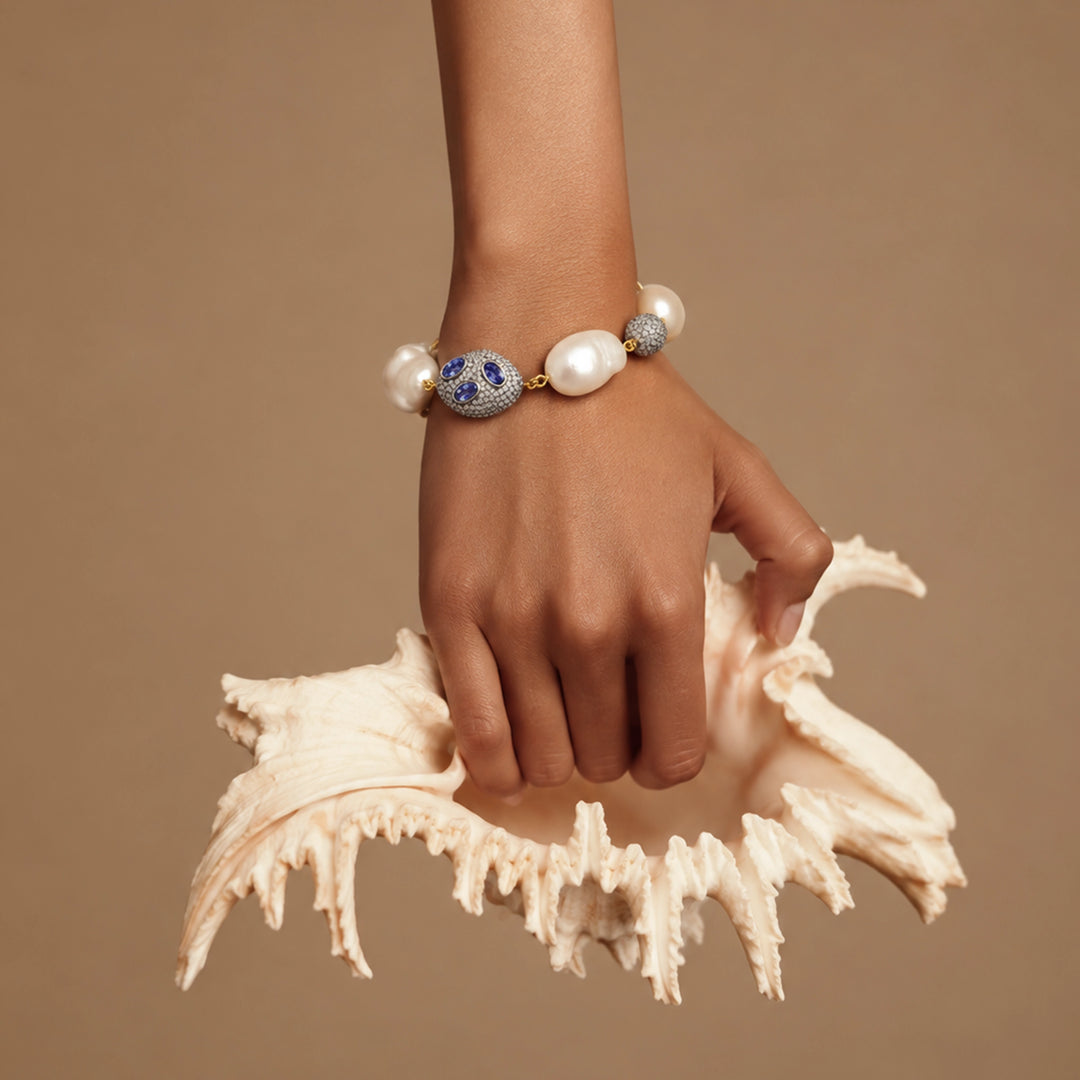 Victorian Baroque Pearl & Tanzanite Bracelet