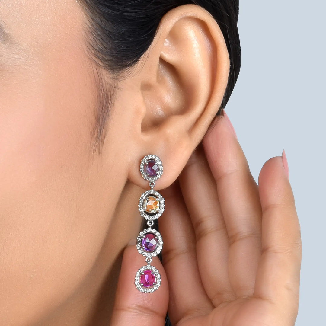 Prism Sapphire Cascade  White Gold Earrings in 18 Kt