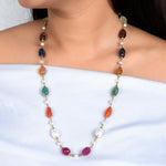 Load image into Gallery viewer, Navratna Carved Bead Necklace in 18 Kt
