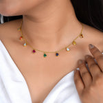 Load image into Gallery viewer, Navratna Gem Drop Necklace in 18 Kt
