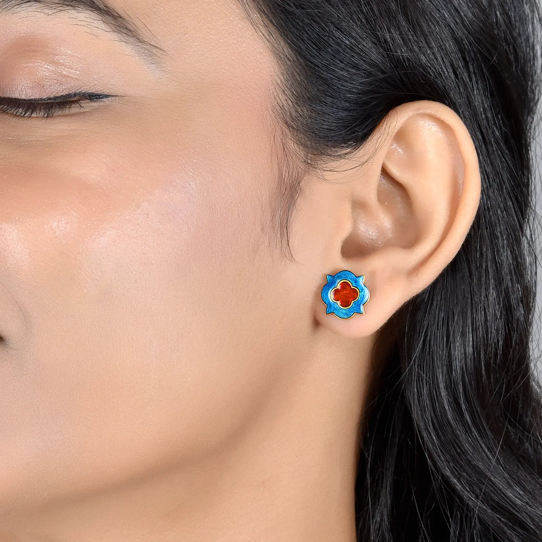 Neel Pushp Enamel Studs in 18 Kt