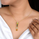 Load image into Gallery viewer, Navratna Bar Pendant Necklace in 18 Kt
