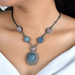 Load image into Gallery viewer, Rose Aqua Silver-Gold Victorian Necklace
