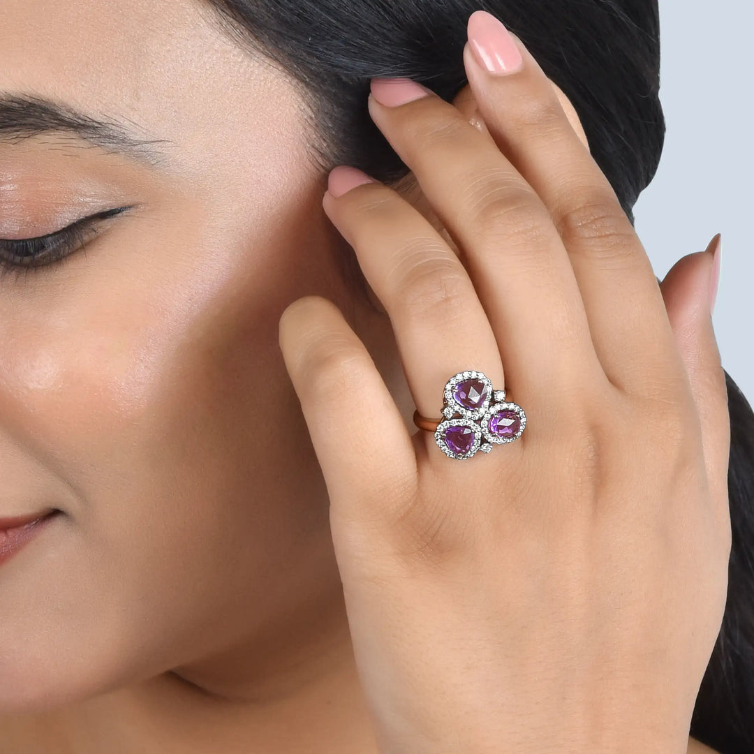 Petal Sapphire Statement Rose Gold Ring in 18 Kt