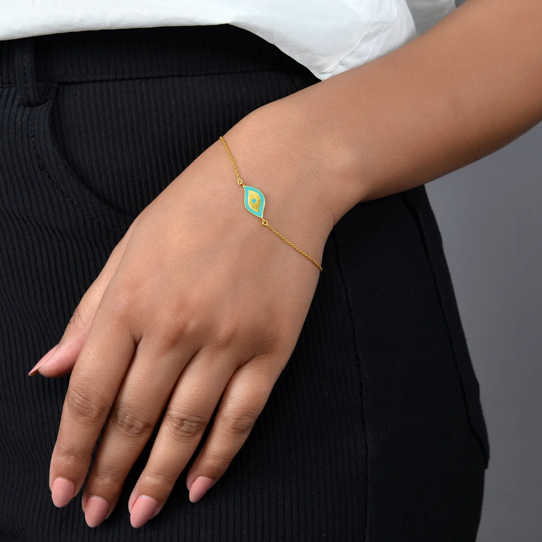 Turquoise Enamel Gold Bracelet in 18 Kt