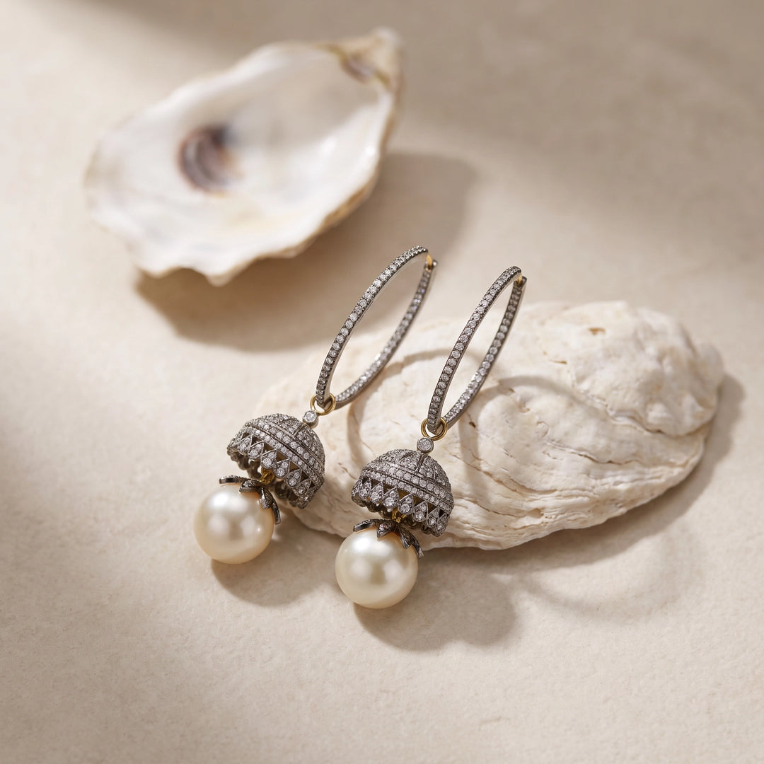 Victorian Pearl Jhumka Hoops