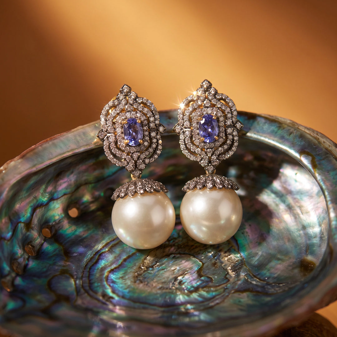 Victorian Tanzanite & Pearl Earrings