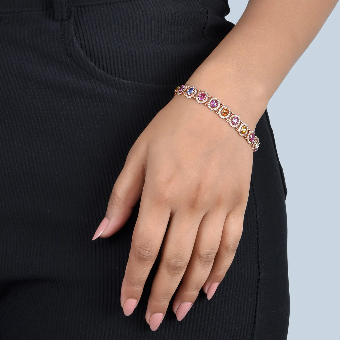 Rose Gold Multi Sapphire Bracelet in 18 Kt