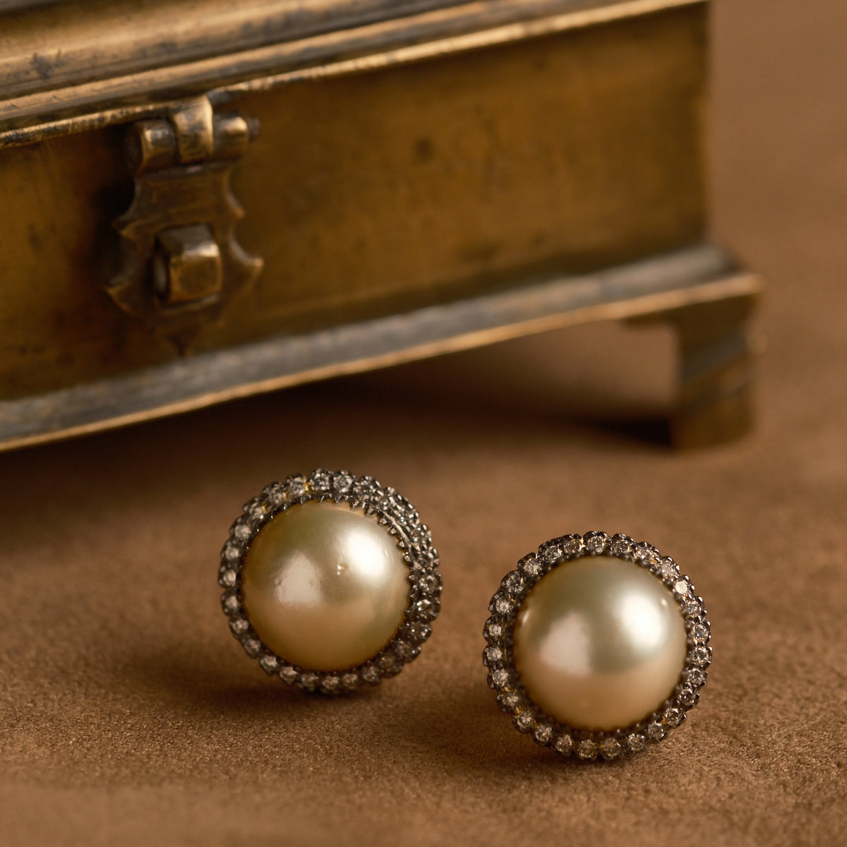Diamond framed pearl victorian studs