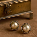 Load image into Gallery viewer, Diamond Framed Pearl Victorian Studs
