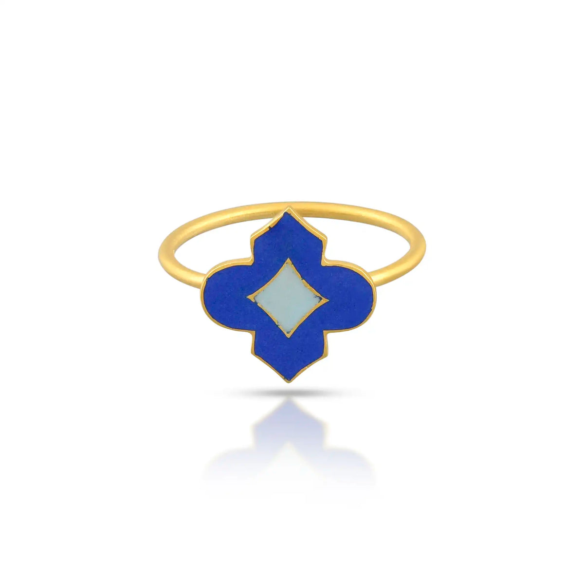 Blue enamel gold ring in 18 kt