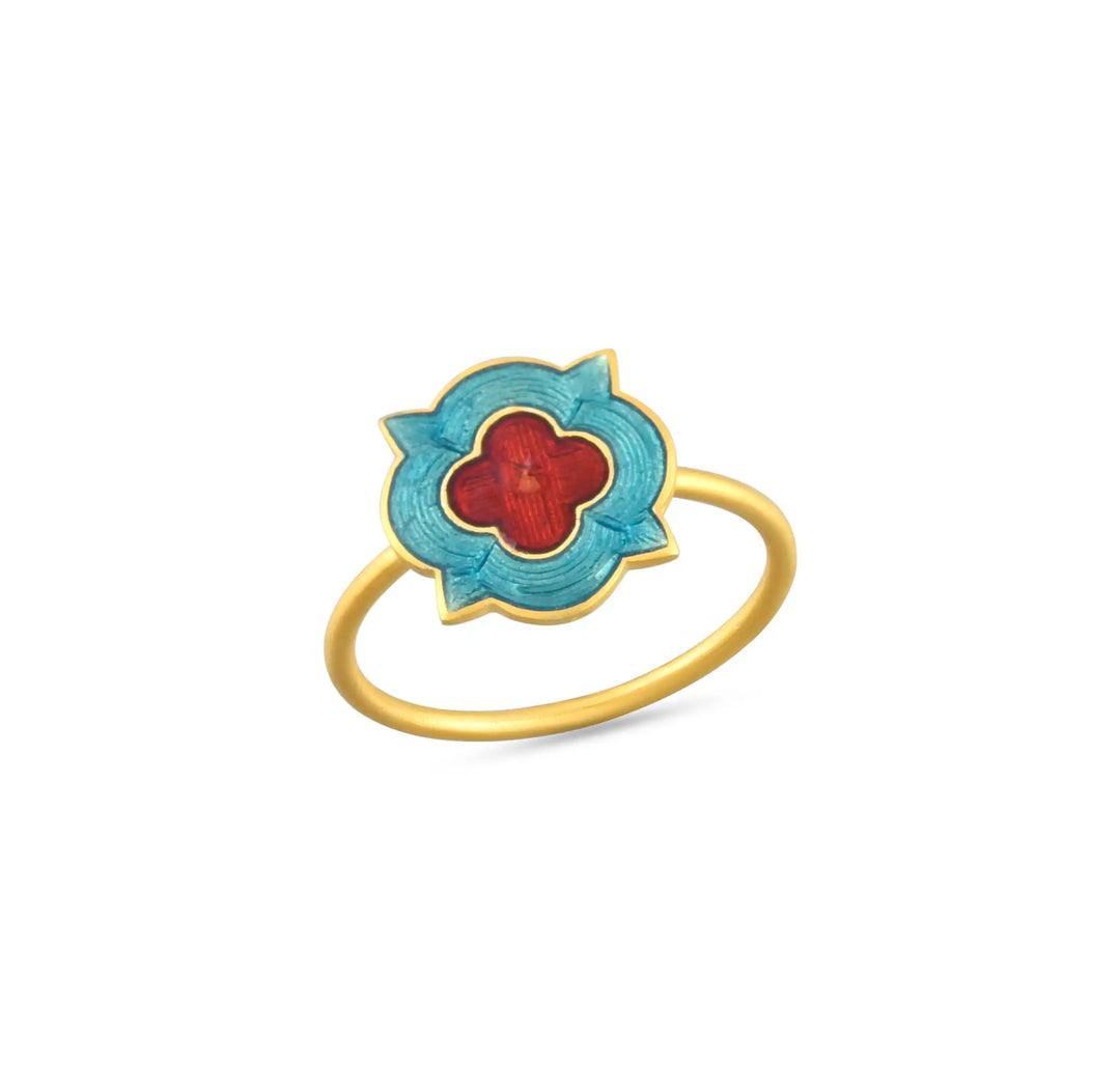 Gold Enamel Statement Ring in 18 Kt