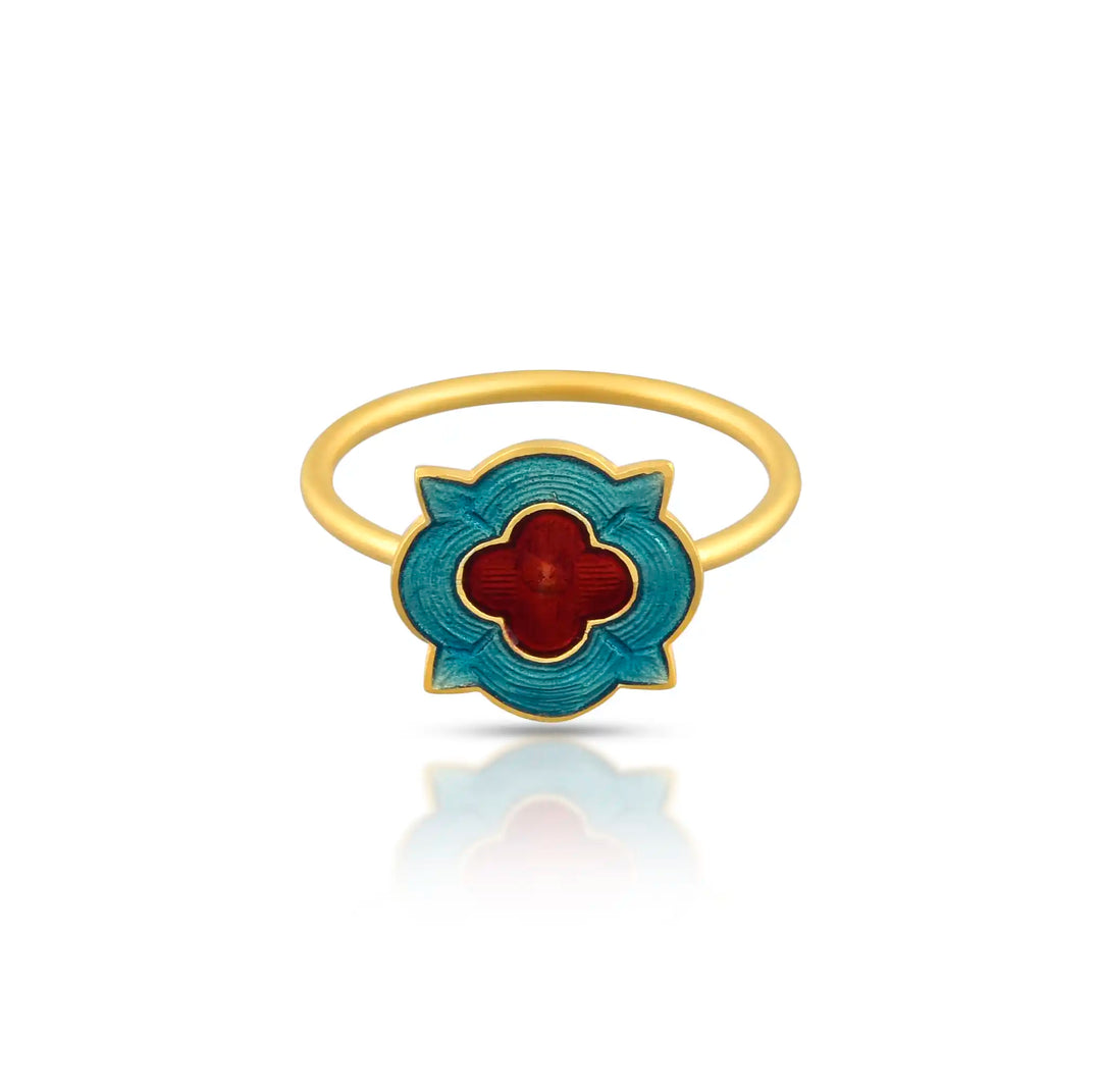 Gold Enamel Statement Ring in 18 Kt