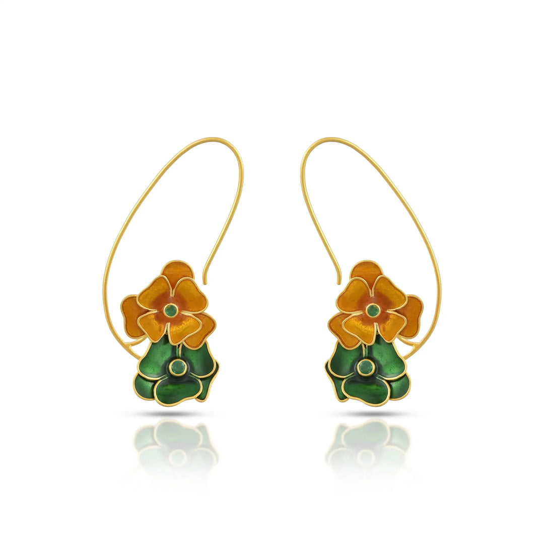 Enamel Bloom Gold Earrings in 18 Kt