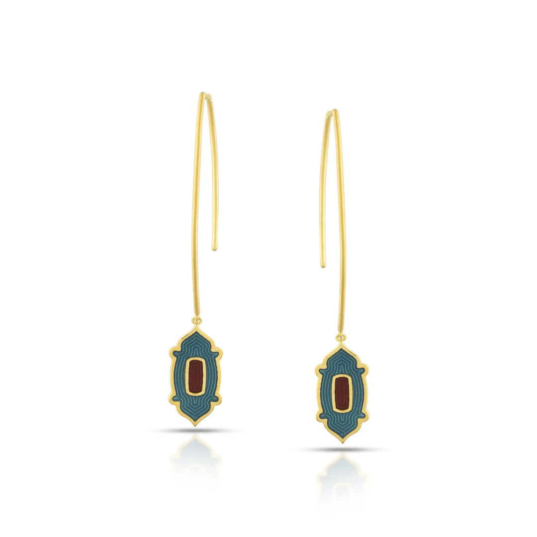 Enamel Drop Hook Gold Earrings in 18 Kt