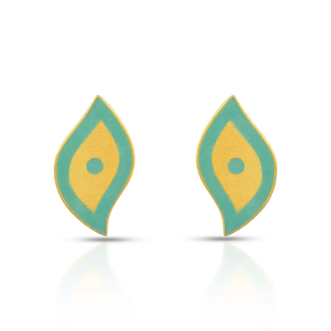 Turquoise Enamel Gold Stud in 18 Kt