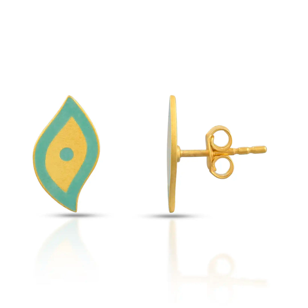 Turquoise Enamel Gold Stud in 18 Kt