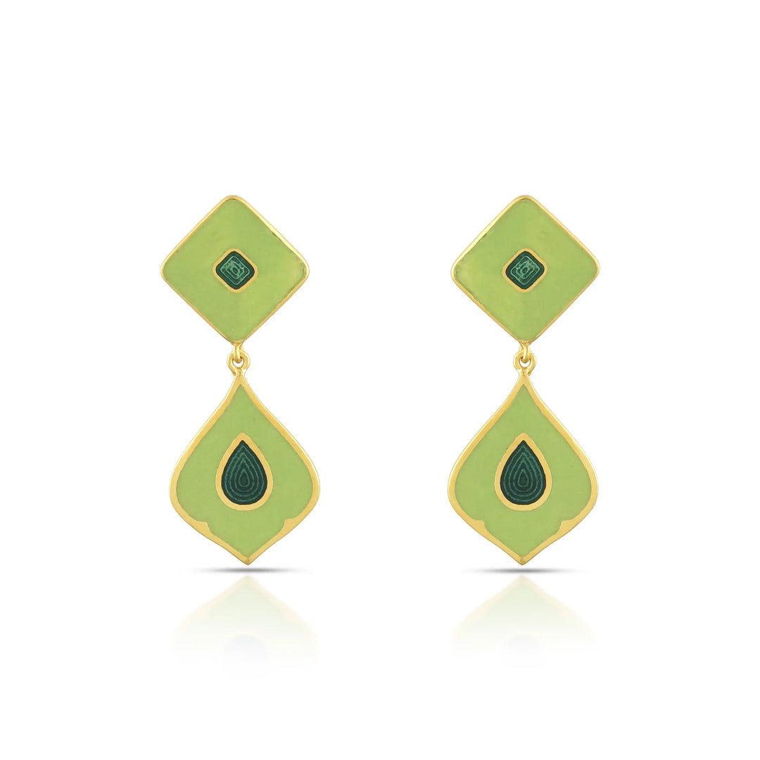 Greenflare Enamel Gold Drops in 18 Kt