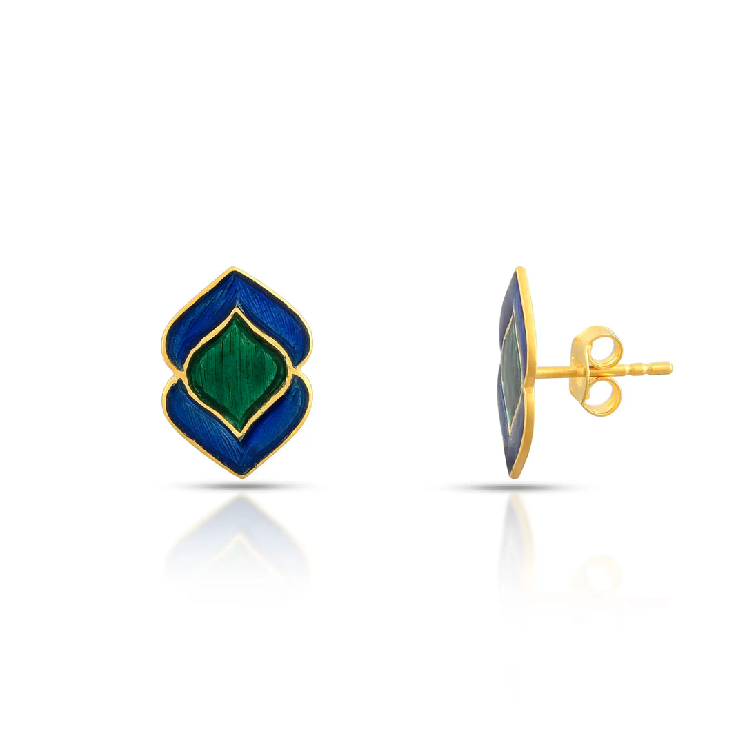 Dual-Tone Enamel Gold Studs in 18 Kt