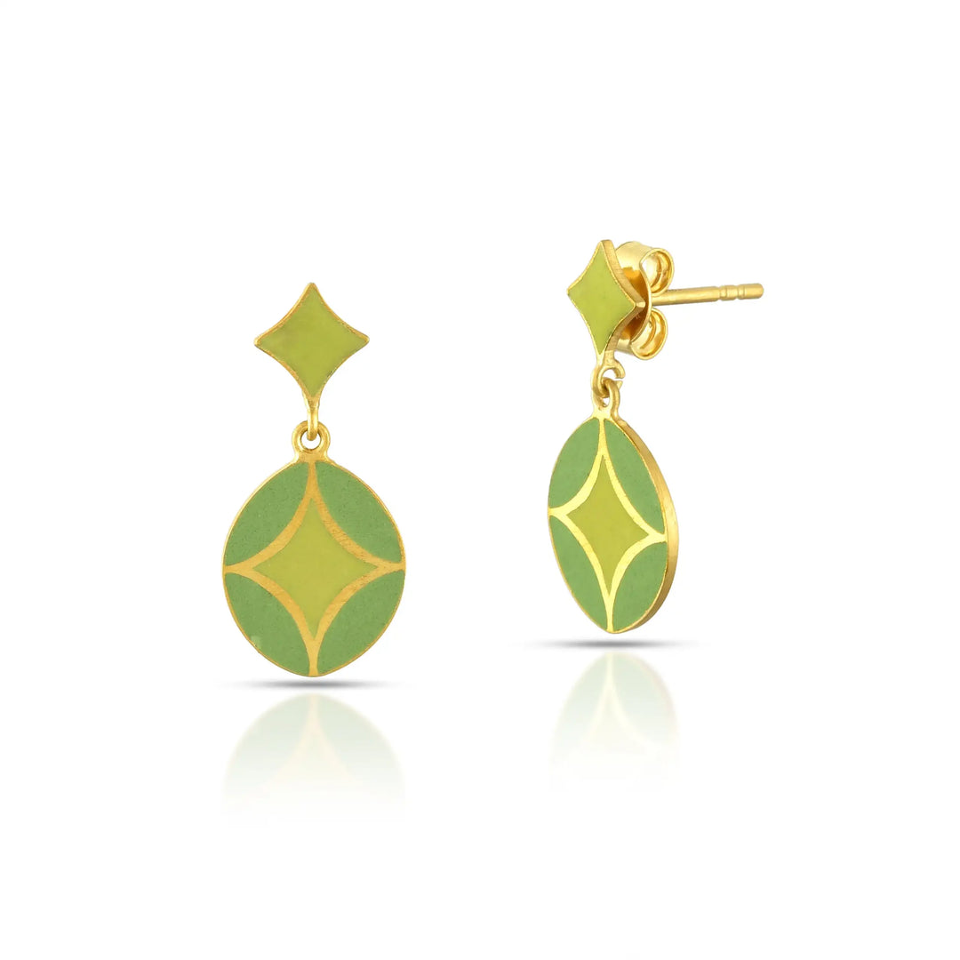 Springlight Enamel Gold Earrings in 18 Kt