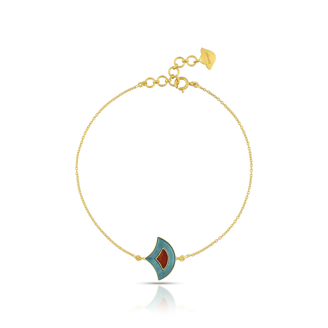 Teal Curve Enamel Gold Bracelet in 18 Kt
