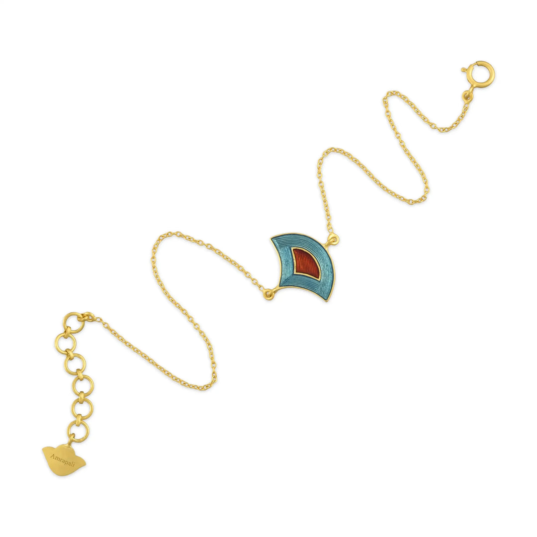 Teal Curve Enamel Gold Bracelet in 18 Kt